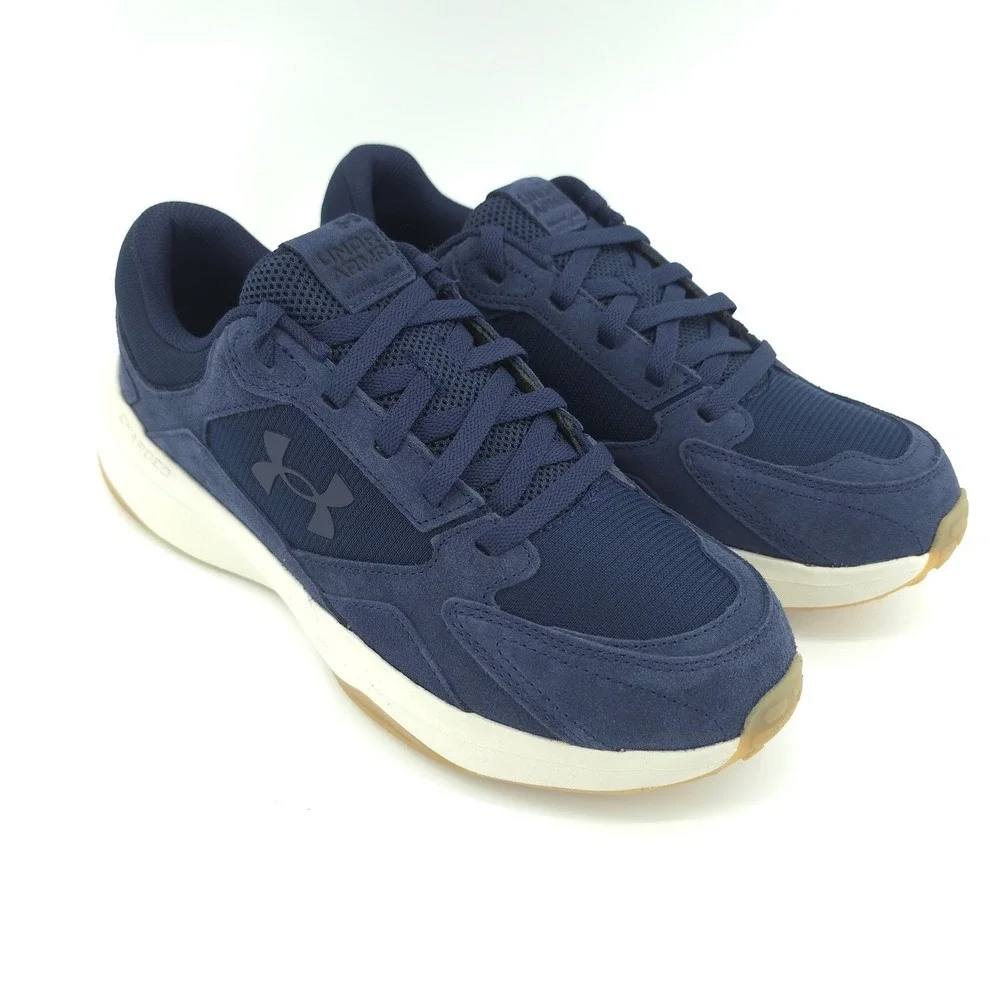 Under Armour Mens UA Edge Suede Sneakers size 11.5  Navy Blue/Stone/Brown NEW